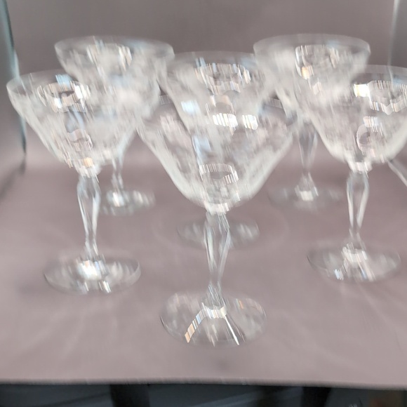 Six 6 Vintage Fostoria Florentine Etched Crystal Champagne Sherbet Glasses 5.5" - Picture 6 of 6